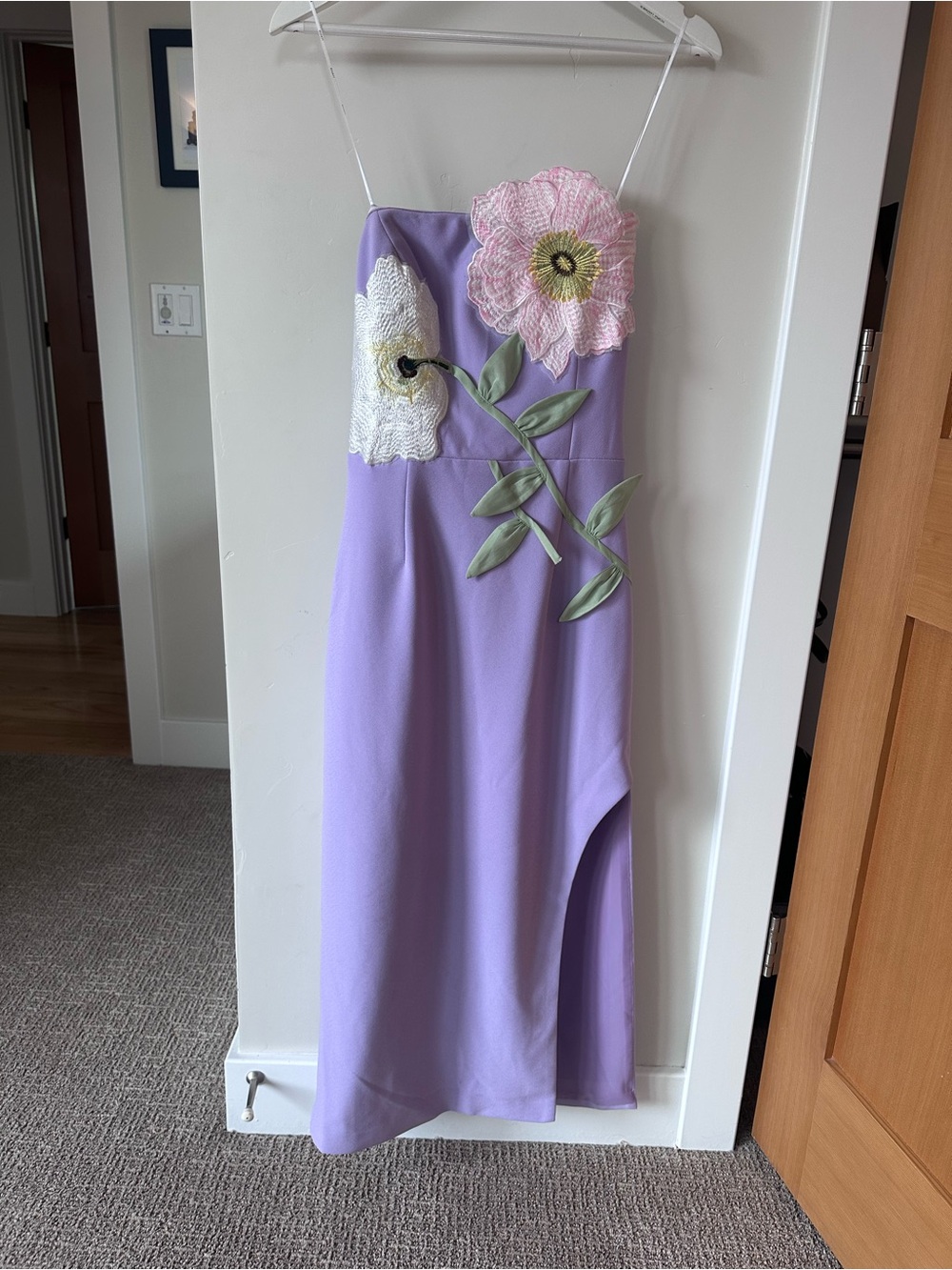 Elliatt Hope Lavender Strapless Midi Dress with Floral Applique - Picture 2 of 7